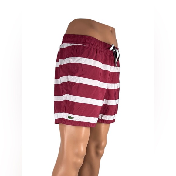 Lacoste Mens Large Swim Shorts Striped Red White 5” Inseam Polyamide Beach EUC - Picture 6 of 12